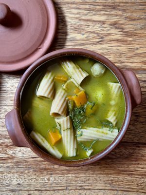 Soup as part of the daily menu deal  at Salvajes in Cusco