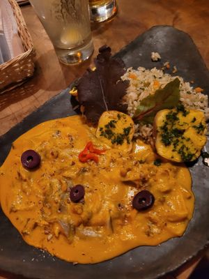 rice dish with potatoes and a delicious sauce at Salvajes in Cusco