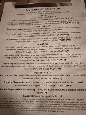 Menu at Cafe Roya in Beeston