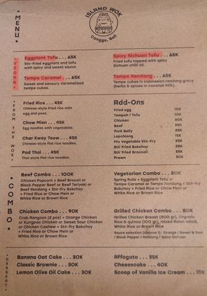 A (VG) beside these menu items would be helpful (I almost missed these on my first glance!).  I had the Spicy Sichuan Tofu. at Island Wok in Seminyak