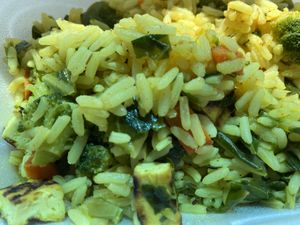 Chef’s specialty rice with tofu  at Funmi's Cafe in Louisville