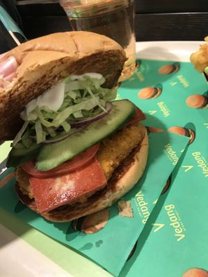 Crispy chick burger with bacon  at Vedang - green burger | Skyline Plaza in Frankfurt