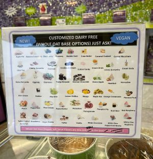 sign about vegan options   at Skinny D's Yogurt in Mill Creek