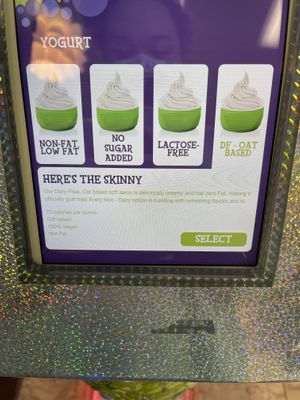 vegan button for ordering   at Skinny D's Yogurt in Mill Creek