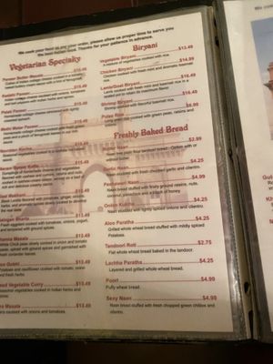 Menu  at Gateway To India in St Petersburg
