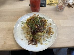 Plněné uzené knedlíky se zelím  at Mamafood in Prague