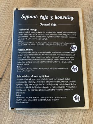 Fruit tea menu  at Mamafood in Prague