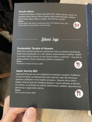 Loose tea menu  at Mamafood in Prague