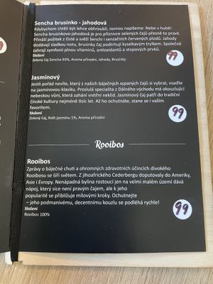 Loose tea menu  at Mamafood in Prague