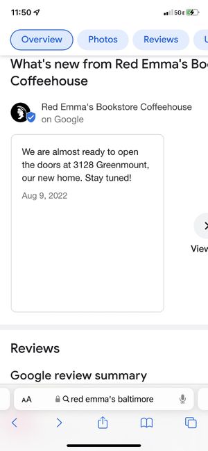 Reopening soon in a new location  at Red Emma's Bookstore Coffeehouse in Baltimore