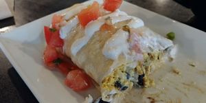 Vegan Breakfast Burrito, cut in half at Red Emma's Bookstore Coffeehouse in Baltimore