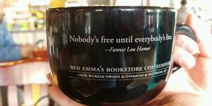 Coffee cup at Red Emma's Bookstore Coffeehouse in Baltimore