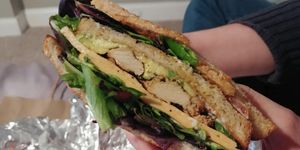 Vegan Smoked Chick'N Club at Red Emma's Bookstore Coffeehouse in Baltimore