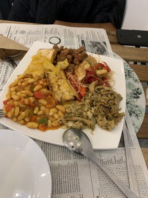 Ponchos - assortment of delicious dishes  at Veggie Sue's in Salamanca