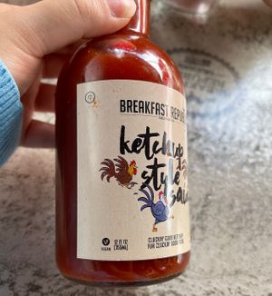 ketchup on table labeled vegan    at Breakfast Republic - Hillcrest in San Diego