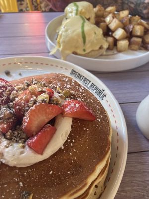 Tres leches pancakes and jammin bennie   at Breakfast Republic - Hillcrest in San Diego
