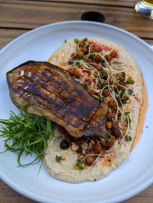 Hummus with egg plant and toasted garbanzos at Mudra Express in Buenos Aires