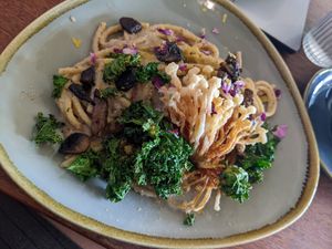 Creamy mushroom pasta 😌 at Pancha Cafe in Hamilton
