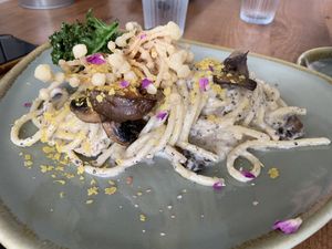 Miso mushroom pasta. Delicious   at Pancha Cafe in Hamilton