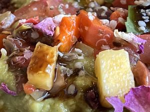 Avo and summer salsa on toast (with awesome little pieces of pineapple. Nailed it!!!)  at Pancha Cafe in Hamilton