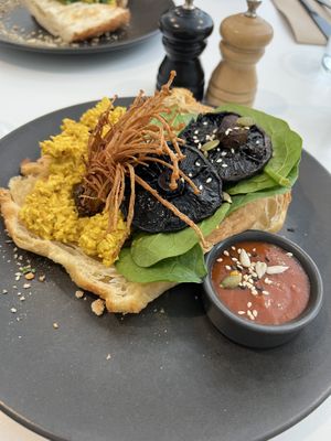Tofu scramble on a croissant  at Dicki's in Ascot