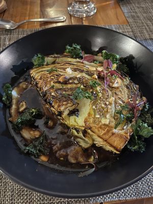 Roasted cabbage was delicious, with a dill-potato cream underneath.  at El Jardin in Monteverde