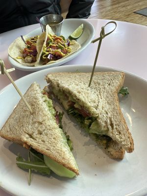 Tiny tacos and a veggie sandwich    at Sunny's in Bentonville