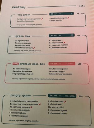 Sets  at Kimidori Green Sushi in Warsaw