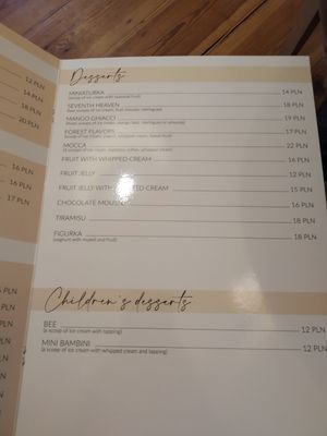 Menu at Ghiacci Cafe in Poznan