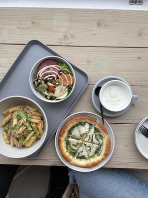 Pasta set with salad, latte and pizza   at Cafe Planet in Kyoto