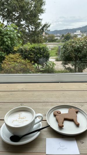 Almond milk latte and choco cookie   at Cafe Planet in Kyoto