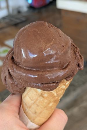 Dark chocolate vegan ice cream, sooo creamy at Gelato Fortuna in Tenerife
