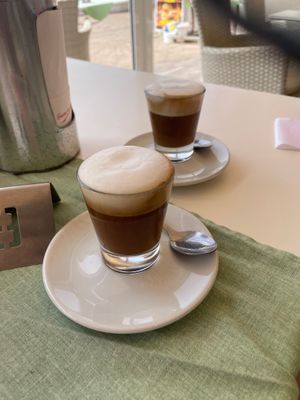 cafe cortado with oat milk at Gelato Fortuna in Tenerife