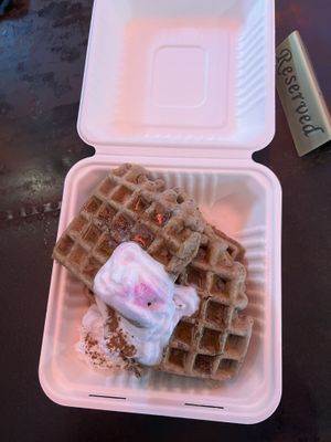 Waffles! So good but WOW a lot of food! Couldn’t finish  at LaRayia's Bodega in Atlanta