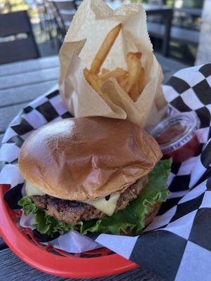 certified vegan burger at Brew City in Gilroy