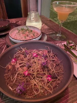 Lentil, tofu and mushroom stew, with ricee  at Santa in Lisbon