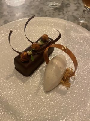 Dark chocolate, olive oil, Tahitian vanilla  at Restaurant 22 in Cambridge
