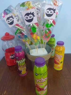 Passion Fruit Bubble Tea
12 oz bottle with coconut lychee jelly
Order online:
www ninjabubbleteabottle.com

Oh yes we have your favorite Gummy Kabab at Ninja Bubble Tea in Stamford