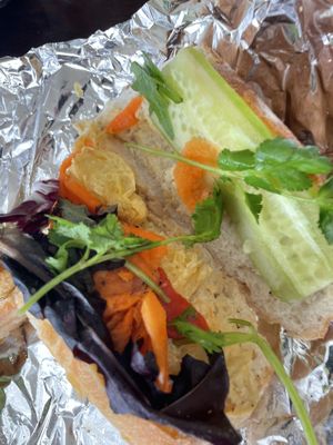 Fried tofu banh mi—I opened to search for the tofu   at Ninja Bubble Tea in Stamford