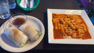 Tofu Summer Roll and Vegan Tteokbokkii  at Ninja Bubble Tea in Stamford