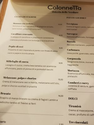 Menu at Colonnetta in Treviso