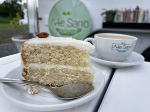 Vanilla cake with Local artisan coffee  at Arte Sano in Aguadilla
