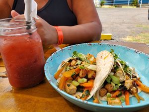 Tofu tacos and watermelon/basil juice at Arte Sano in Aguadilla