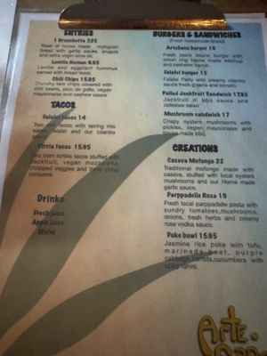menu  at Arte Sano in Aguadilla