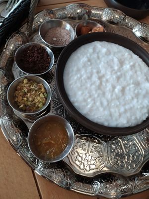 rice in coconut milk with a lot of toppings at Babka Budapest in Budapest