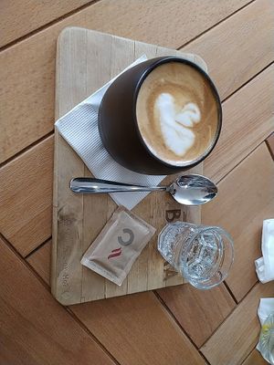coffee with plant milk at Babka Budapest in Budapest