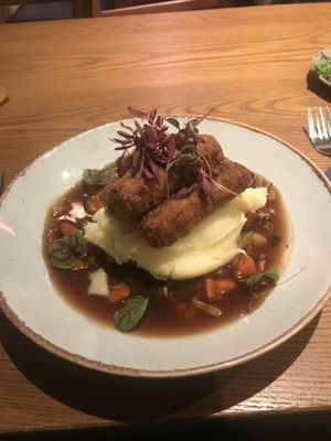 Vegan sausage on mash at The Continental in Preston