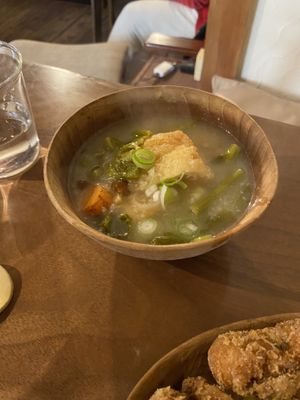 one of the best miso soup ever with loooot of veggies (for free with lunch menu)  at Hito Kukan - 人空間 - Maybe closed in Osaka