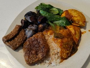 Economic rice with vegetables, brinjal, tua kwa, tau pok at Green Age 菩提素 - Jurong Point 1 in West Singapore