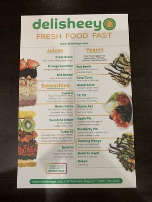 Menu - back at delisheeeYo in Hilton Head Island